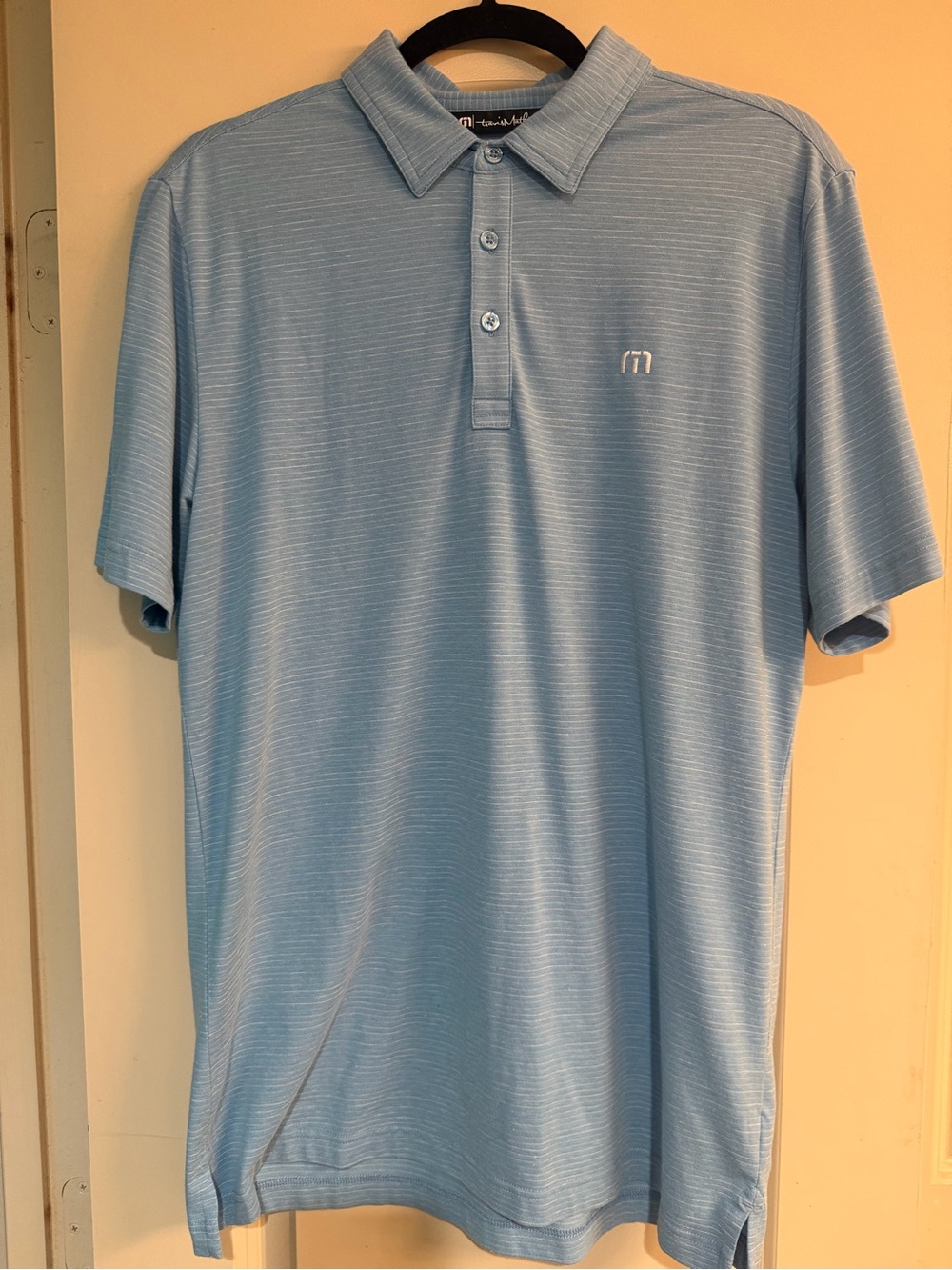 Travis Mathew Sky Blue Striped Performance Polo